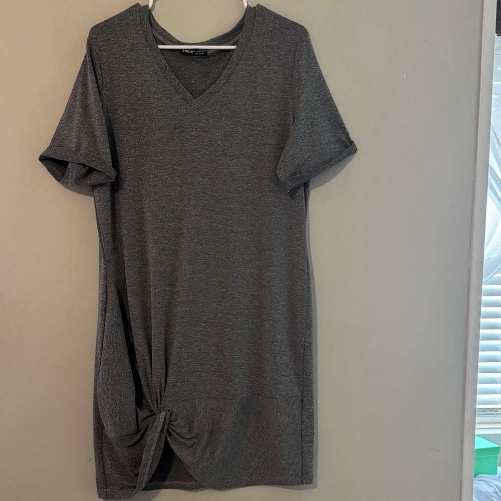 SHEIN Gray Knot Front Mini Dress